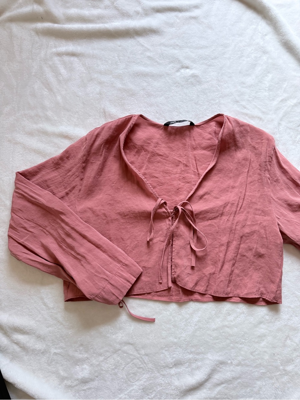 Zara Dusty Rose Tie-Front Crop Top - Picture 2 of 7